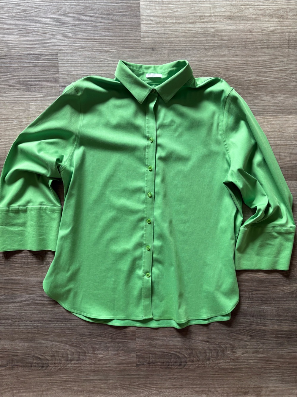 Chico's No Iron Chic Stretch Button Shirt Womens 3 XL Green 3/4 Sleeve